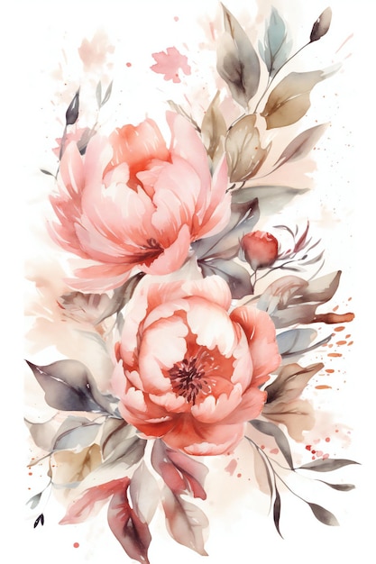 watercolor flower design border white background