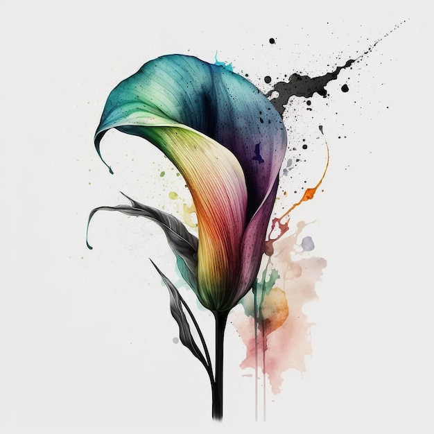 Watercolor Flower Floral Abstract Design White Background