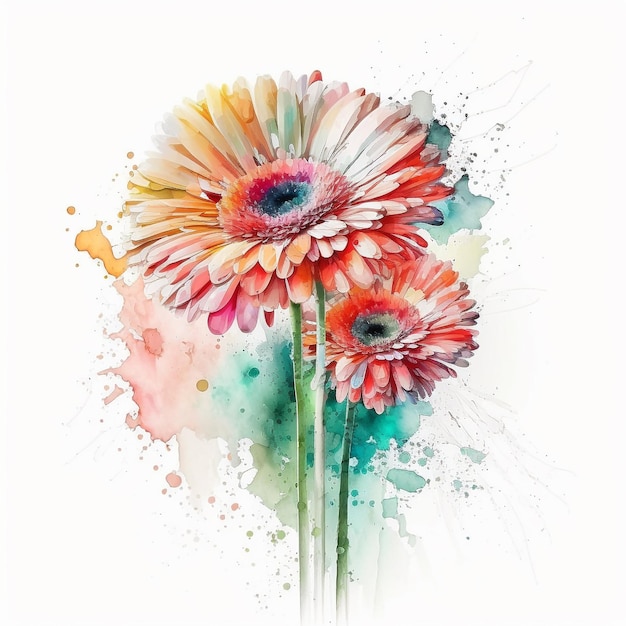 Watercolor Flower Floral Abstract Design White Background