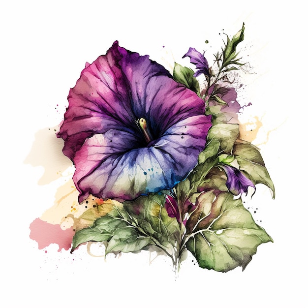 Watercolor Flower Floral Abstract Design White Background