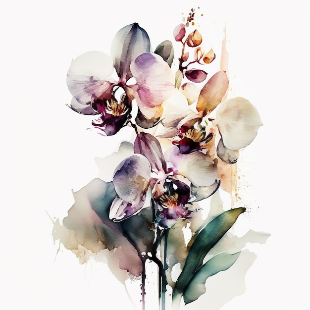 Watercolor Flower Floral Abstract Design White Background