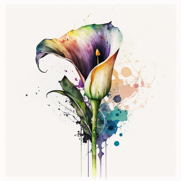 Watercolor Flower Floral Abstract Design White Background