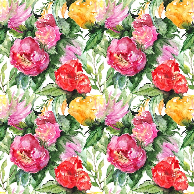 Watercolor flower floral peony rose seamless pattern textile background