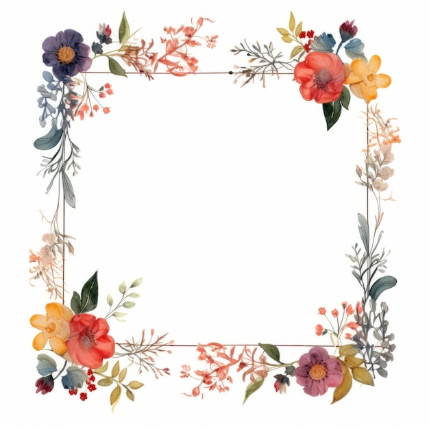 Watercolor Flower Frame Vintage Ephemera With Naturebased Patterns