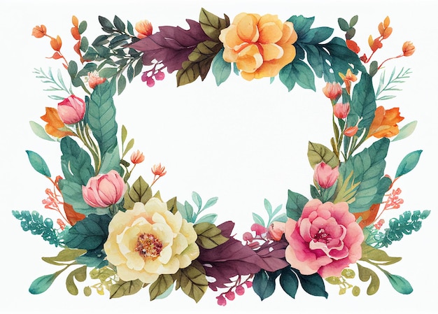 Watercolor Flower Frame Watercolour Floral Wreath Generative AI Illustration