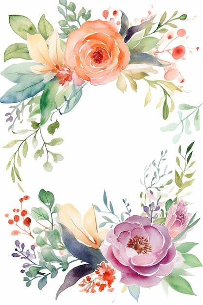 招待状のテキストのコピー スペースと白い背景の上に水彩の花のフレーム