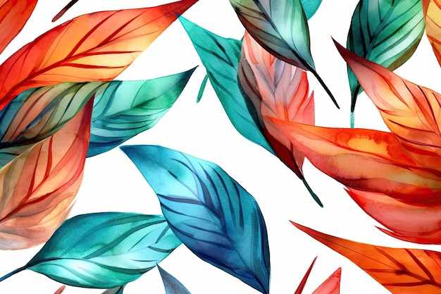 Watercolor flower image of foliage with colorful branches and leaves on a white background Generative AI