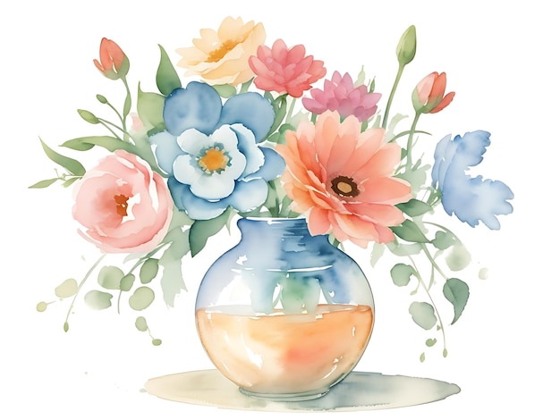 写真 水彩の花の花瓶の装飾 壁紙の背景のイラスト