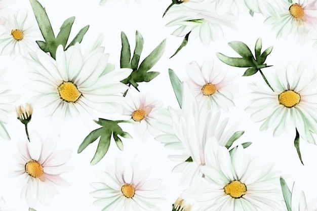 Photo watercolor flower seamless pattern ai generative