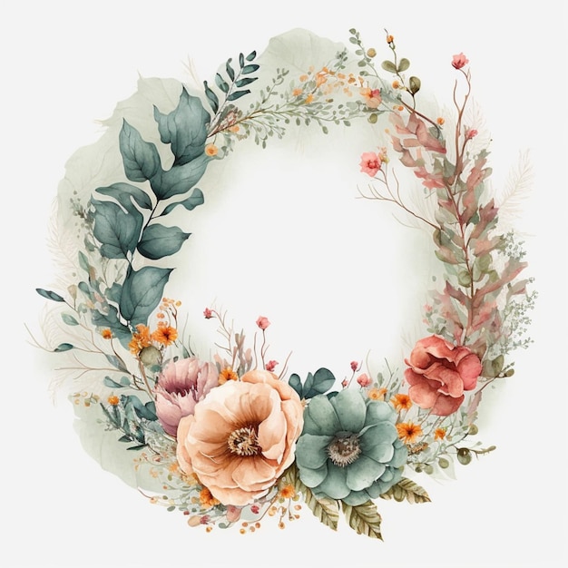 Watercolor flower wreath creative floral illustration