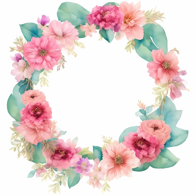 Watercolor Flower Wreath Template for Greeting Cards Invitations and More