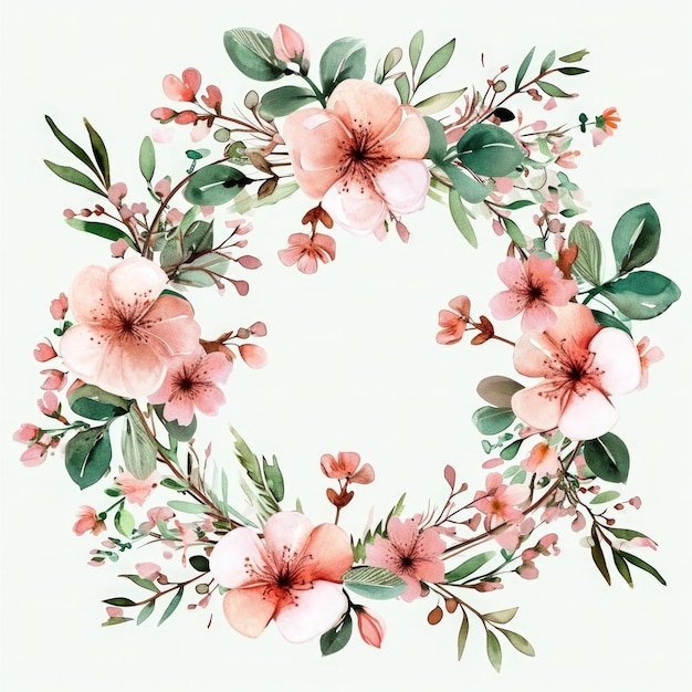 Photo watercolor flower wreath on white card