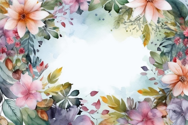 Watercolor Flowers Background Ai generative