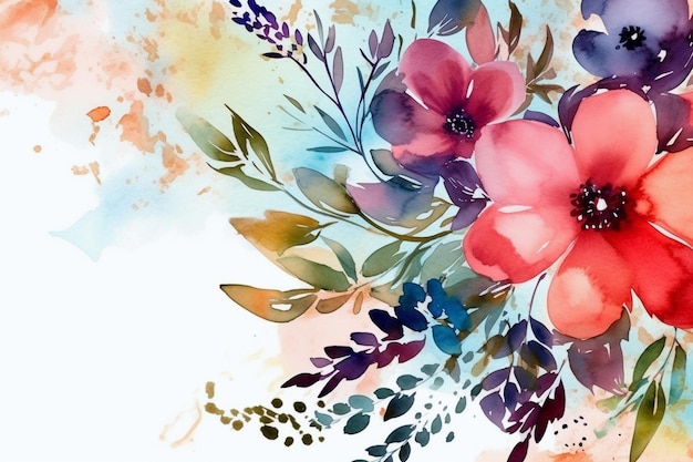 Watercolor Flowers Background Ai generative