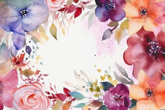 Watercolor Flowers Background Ai generative