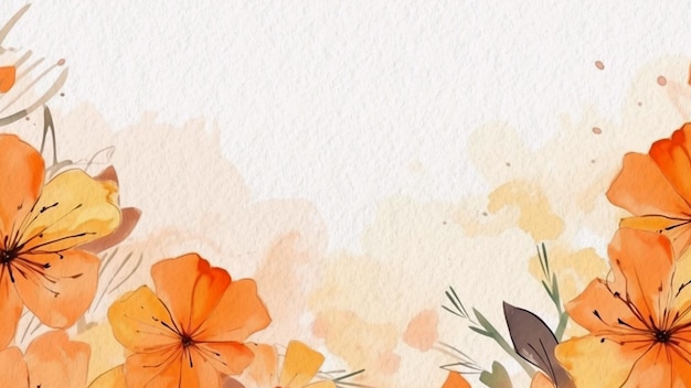 Watercolor flowers on a background for a card with orange flowers.