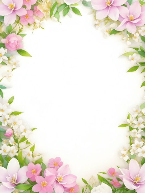 Watercolor flowers blooming frame on white background
