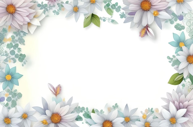 Watercolor flowers border frame