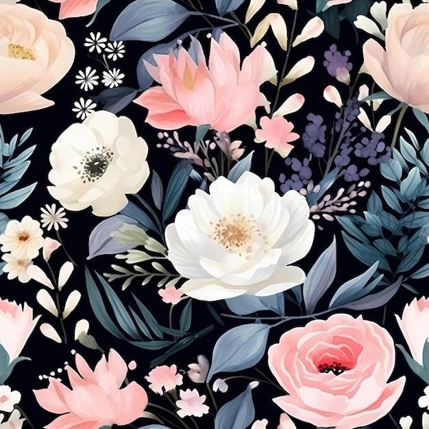 watercolor flowers bouquet seamless pattern