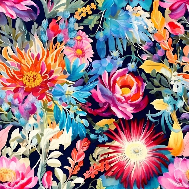 watercolor flowers bouquet seamless pattern