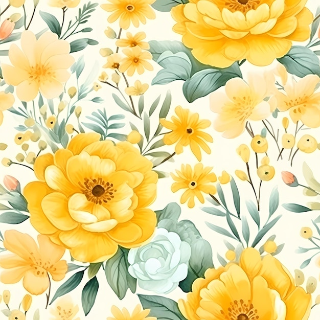 watercolor flowers bouquet seamless pattern