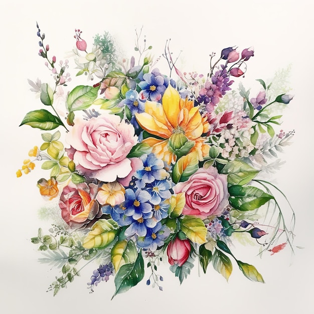 watercolor flowers bouquet