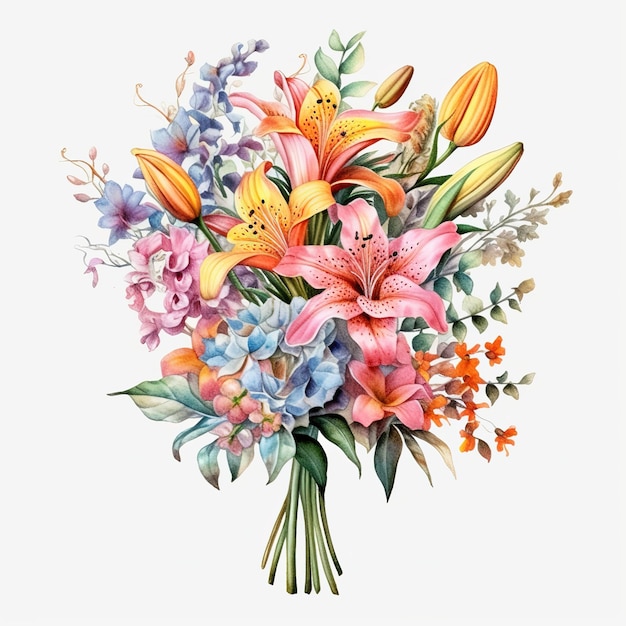 watercolor flowers bouquet