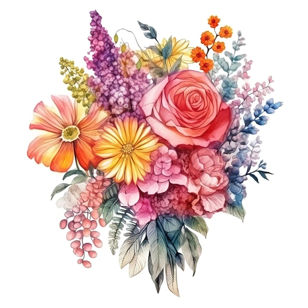 Photo watercolor flowers bouquet