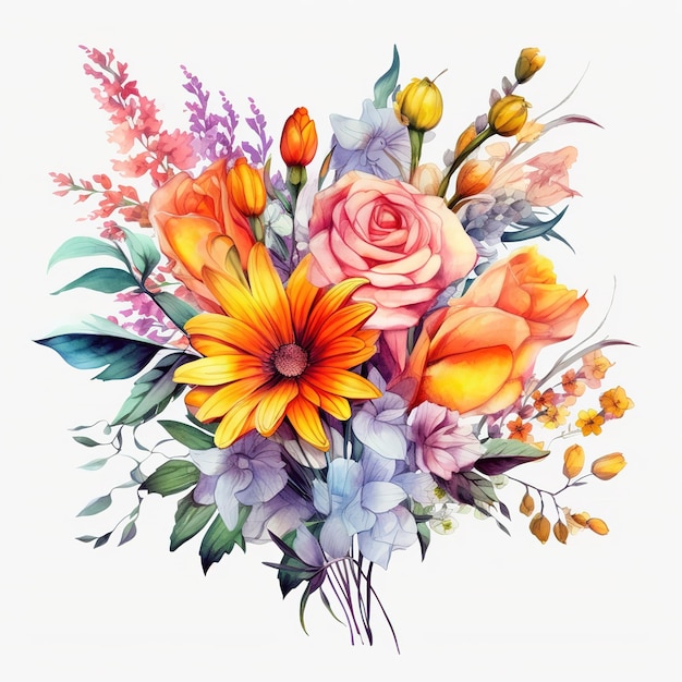 watercolor flowers bouquet