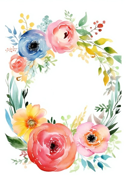 Watercolor flowers in a circle