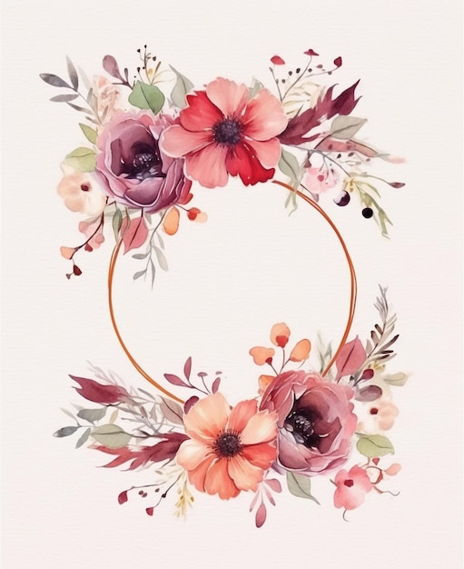 Watercolor flowers on a circle
