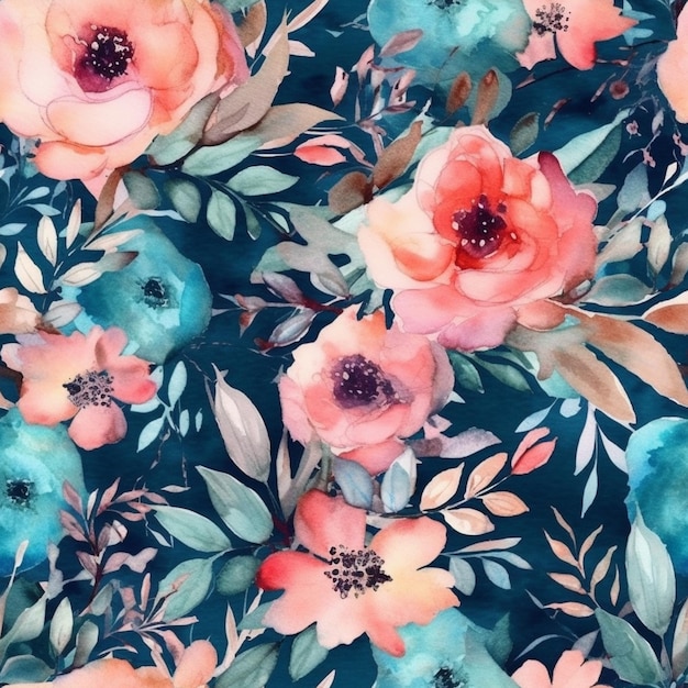 Watercolor flowers on a dark blue background.