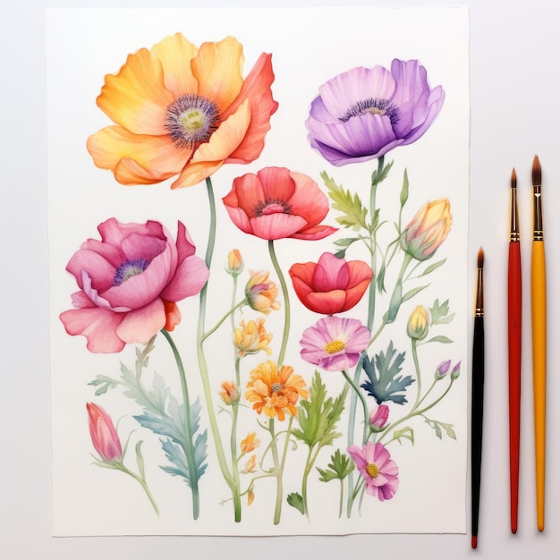 Foto disegno di fiori ad acquerello