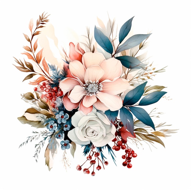 Photo watercolor flowers floral wedding bouquet ai generative isolated illustration