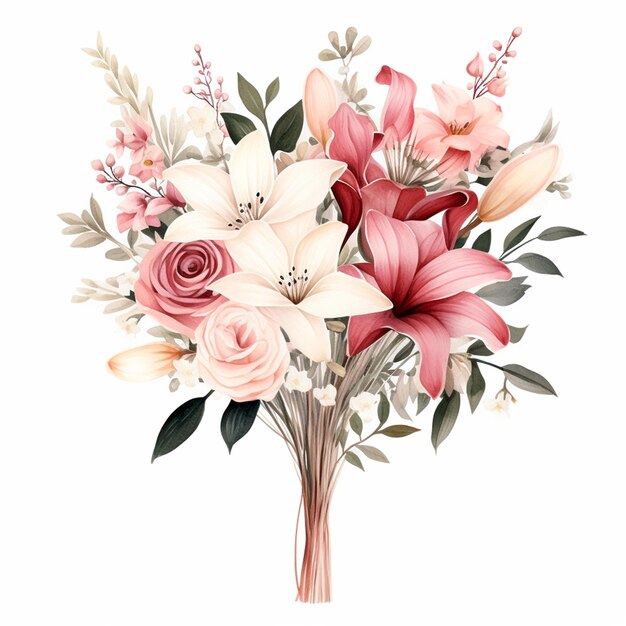 Watercolor flowers floral wedding bouquet AI generative isolated illustration