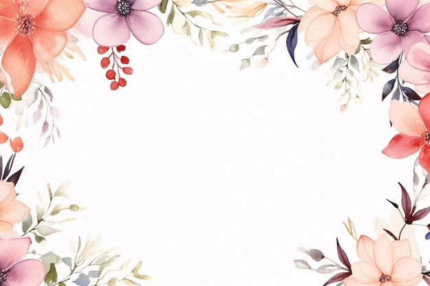 watercolor of flowers frame botanical border generative ai