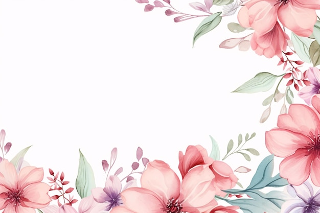 watercolor of flowers frame botanical border generative ai