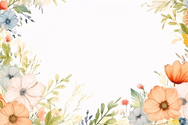 watercolor of flowers frame botanical border generative ai