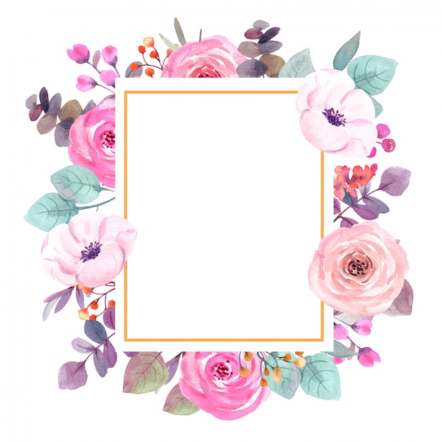 watercolor flowers frame greeting card