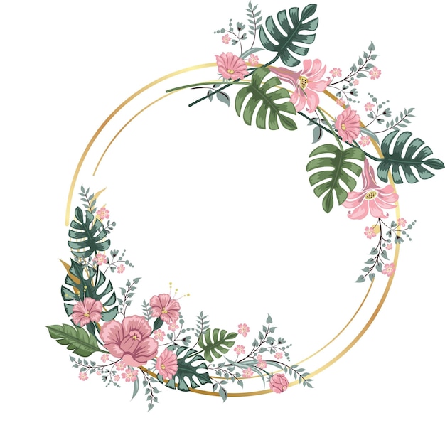 Photo watercolor flowers gold circle wreath