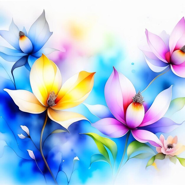 Photo watercolor flowers illustraration spring floral pattern