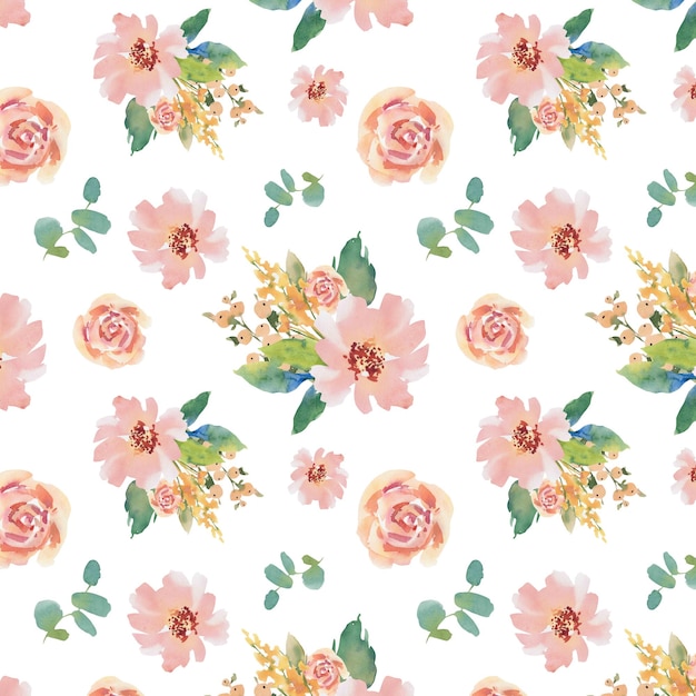 watercolor flowers on an isolated background seamless pattern collage handmade work colorful illustration wedding anemones peonies roses hollyhocks