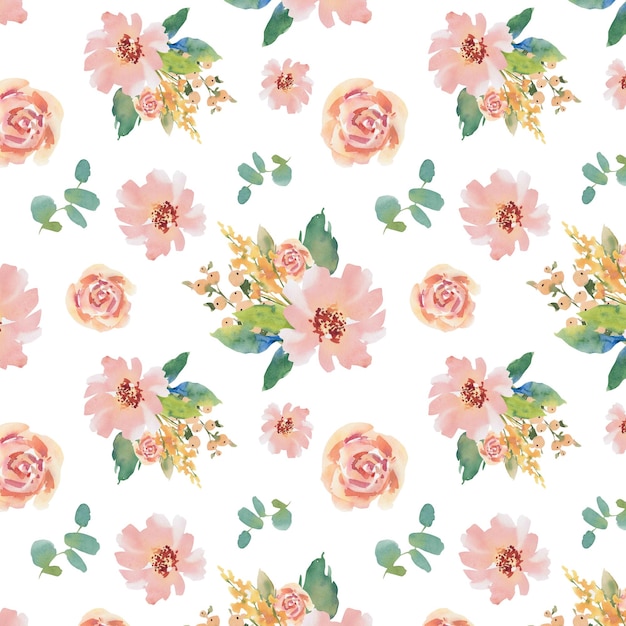 Watercolor flowers on an isolated background Seamless pattern Collage Handmade work Colorful illustration Wedding Anemones peonies roses hollyhocks