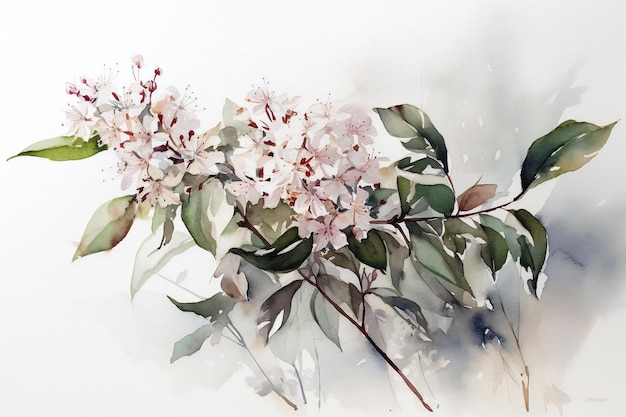 WATERCOLOR FLOWERS AND LEAVES IN WHITE BACKGROUND