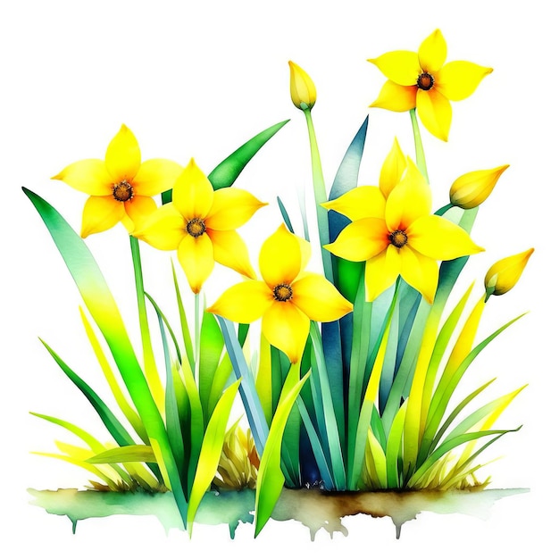 Watercolor flowers narcissus illustraration Spring floral pattern