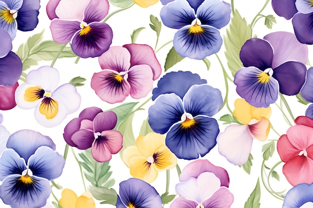 Watercolor flowers pansies painted floral background natural multicolored backdrop