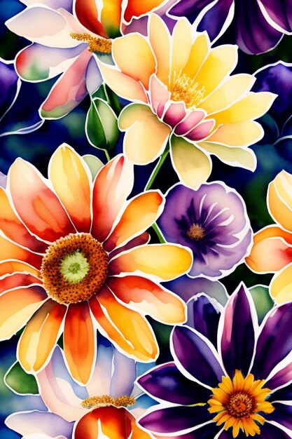 写真 水彩の花のパターン