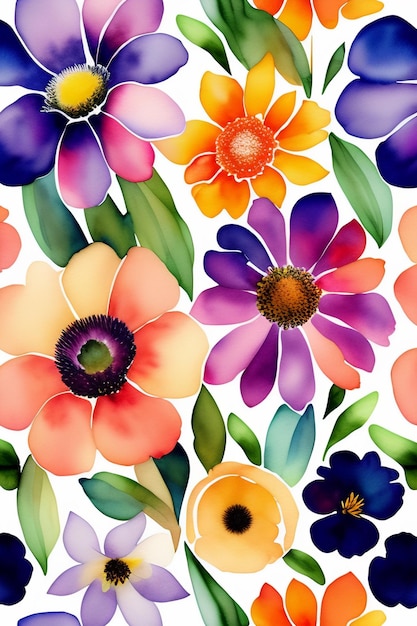 Watercolor flowers pattern