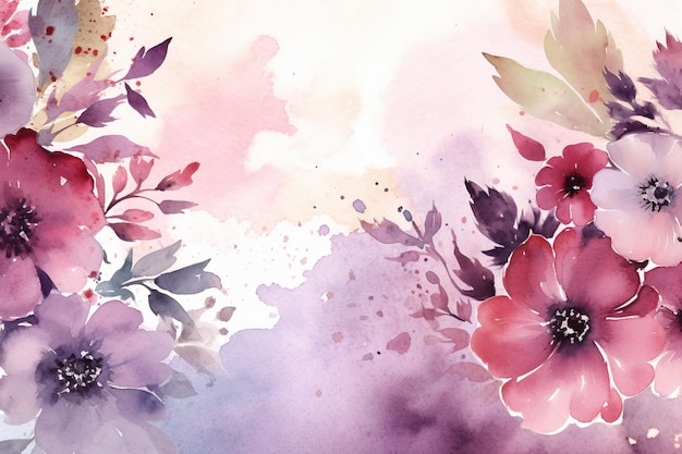 Watercolor flowers on a pink background