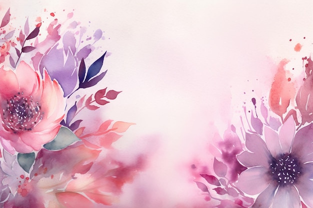 Watercolor flowers on a pink background